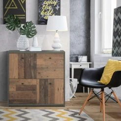 Kommode - Betonoptik - Old Wood Vintage - 77cm breit - vier Türen -Esszimmer Verkaufsgeschäft 1023003301 05 1600Wx1600H