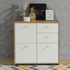 Kommode - Artisan Eiche-weiß - 77 cm breit - drei Türen zwei Schubkästen -Esszimmer Verkaufsgeschäft 1023003700 06 1600Wx1600H