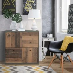 Kommode - Betonoptik-Old Wood Vintage - 77 cm breit - drei Türen zwei Schubkästen -Esszimmer Verkaufsgeschäft 1023003701 05 1600Wx1600H