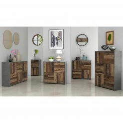 Kommode - Betonoptik-Old Wood Vintage - 77 cm breit - drei Türen zwei Schubkästen -Esszimmer Verkaufsgeschäft 1023003701 06 1600Wx1600H
