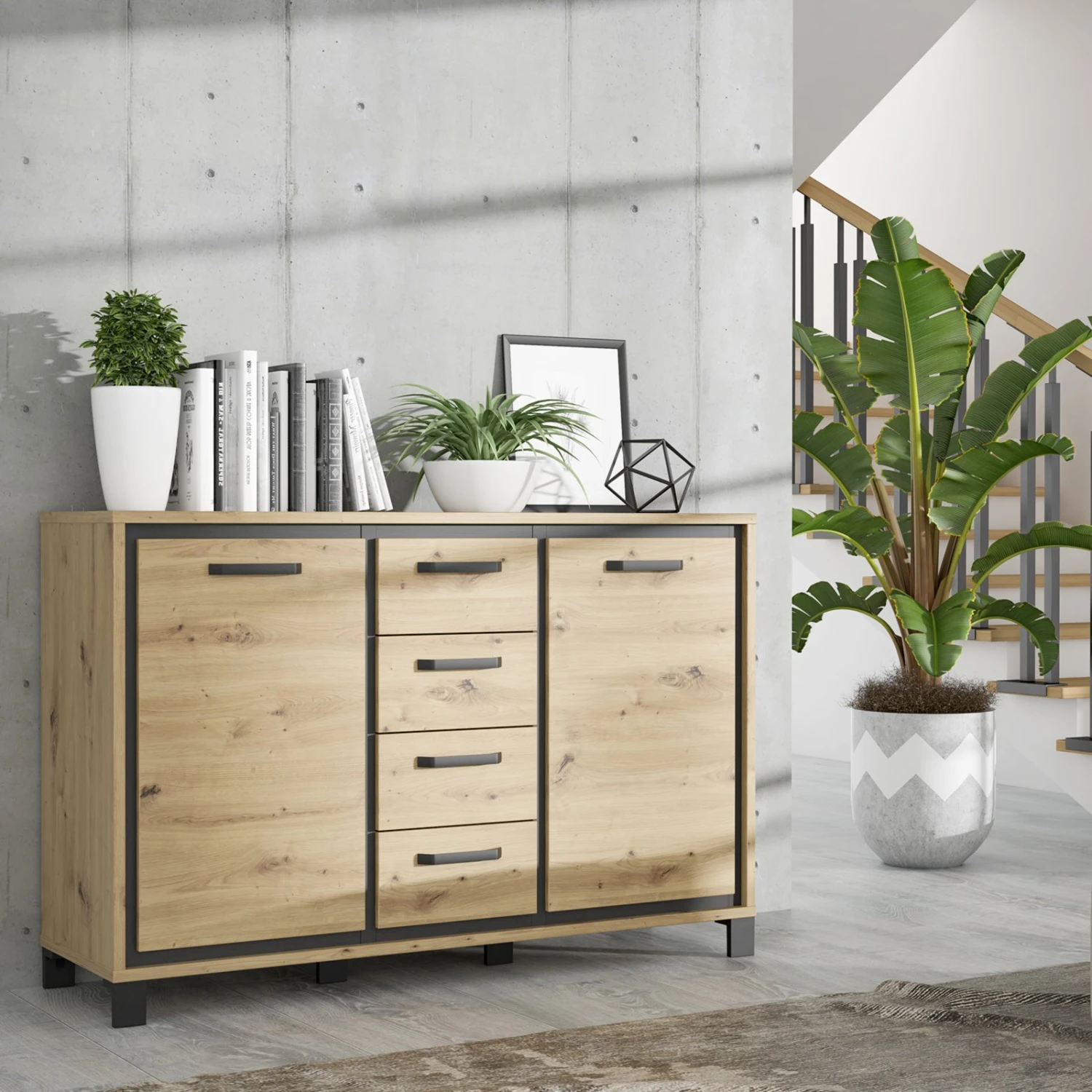 Sideboard - Artisan Eiche-Schwarzeiche - 4 Schubkästen 2 Sideboard - Artisan Eiche-Schwarzeiche - 4 Schubkästen – Bild 2