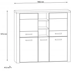 Highboardvitrine - Sonoma Eiche - 146 cm -Esszimmer Verkaufsgeschäft 1023009800 05 1600Wx1600H