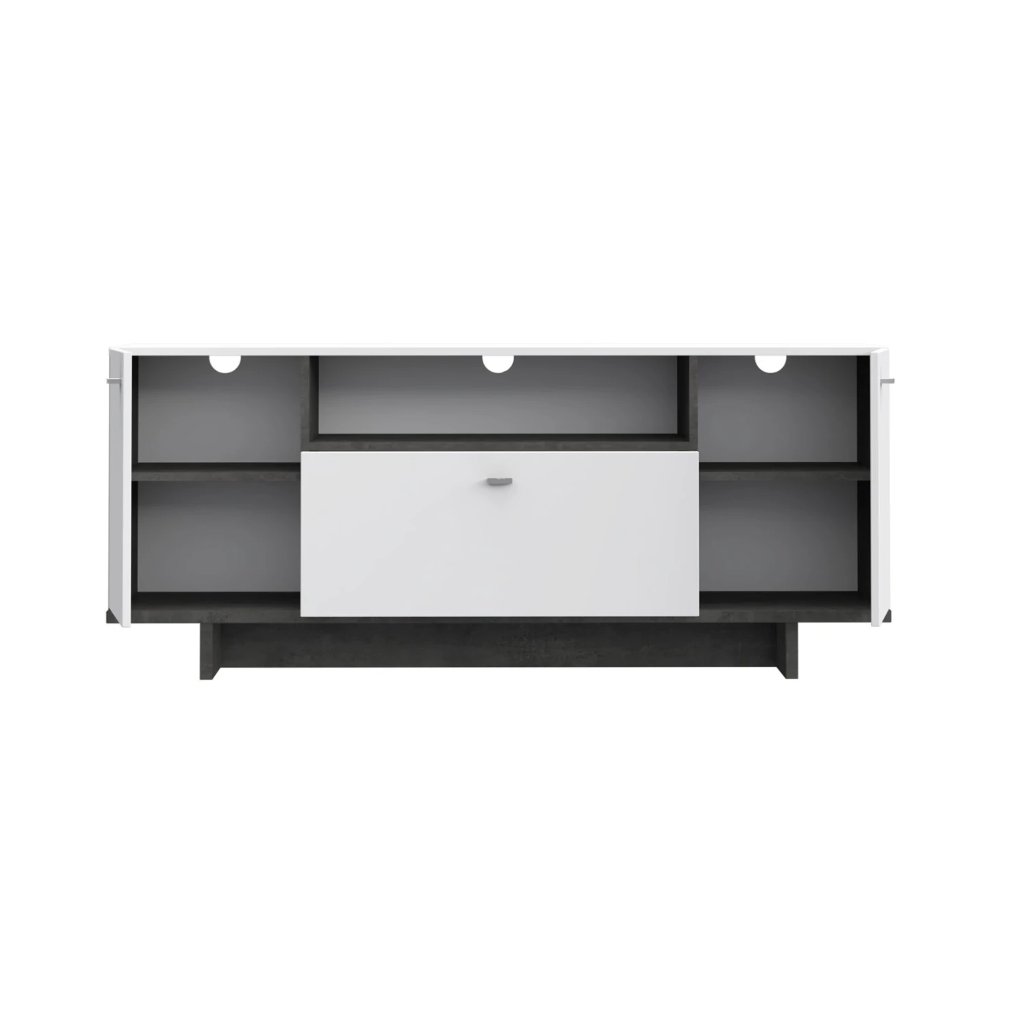 Lowboard - weiß Hochglanz-Betonoptik - 2 Türen - 139 cm breit 2 Lowboard - weiß Hochglanz-Betonoptik - 2 Türen - 139 cm breit – Bild 2