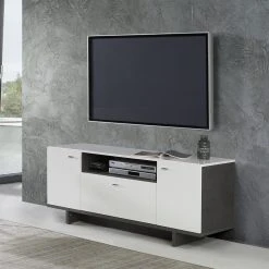 Lowboard - weiß Hochglanz-Betonoptik - 2 Türen - 139 cm breit 8 Lowboard - weiß Hochglanz-Betonoptik - 2 Türen - 139 cm breit -Esszimmer Verkaufsgeschäft 1023019500 04 1600Wx1600H