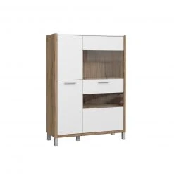 Highboardvitrine - weiß - Cantania Eiche - 101 cm breit