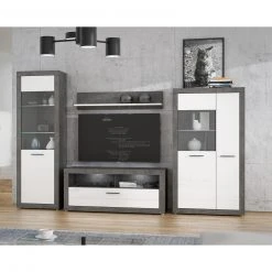 Standvitrine - Betonoptik - weiß - 197 cm hoch -Esszimmer Verkaufsgeschäft 1023037600 06 1600Wx1600H