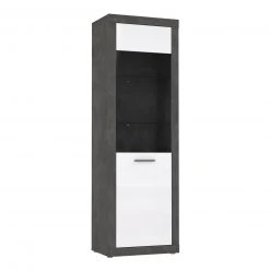 Standvitrine - Betonoptik - weiß - 197 cm hoch