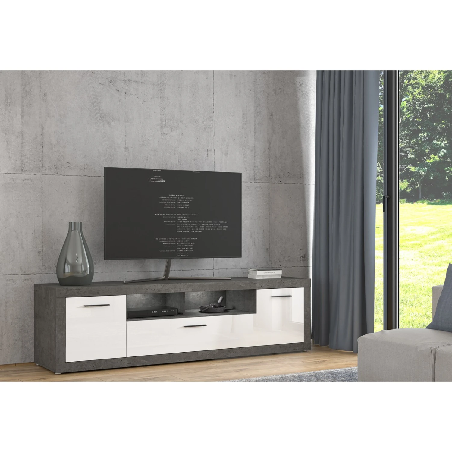 Lowboard - Betonoptik - weiß - 213 cm breit 5 Lowboard - Betonoptik - weiß - 213 cm breit – Bild 5