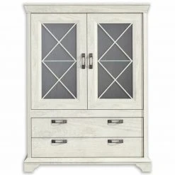 Vitrine breit - Pinie weiß - 2 Schubkästen