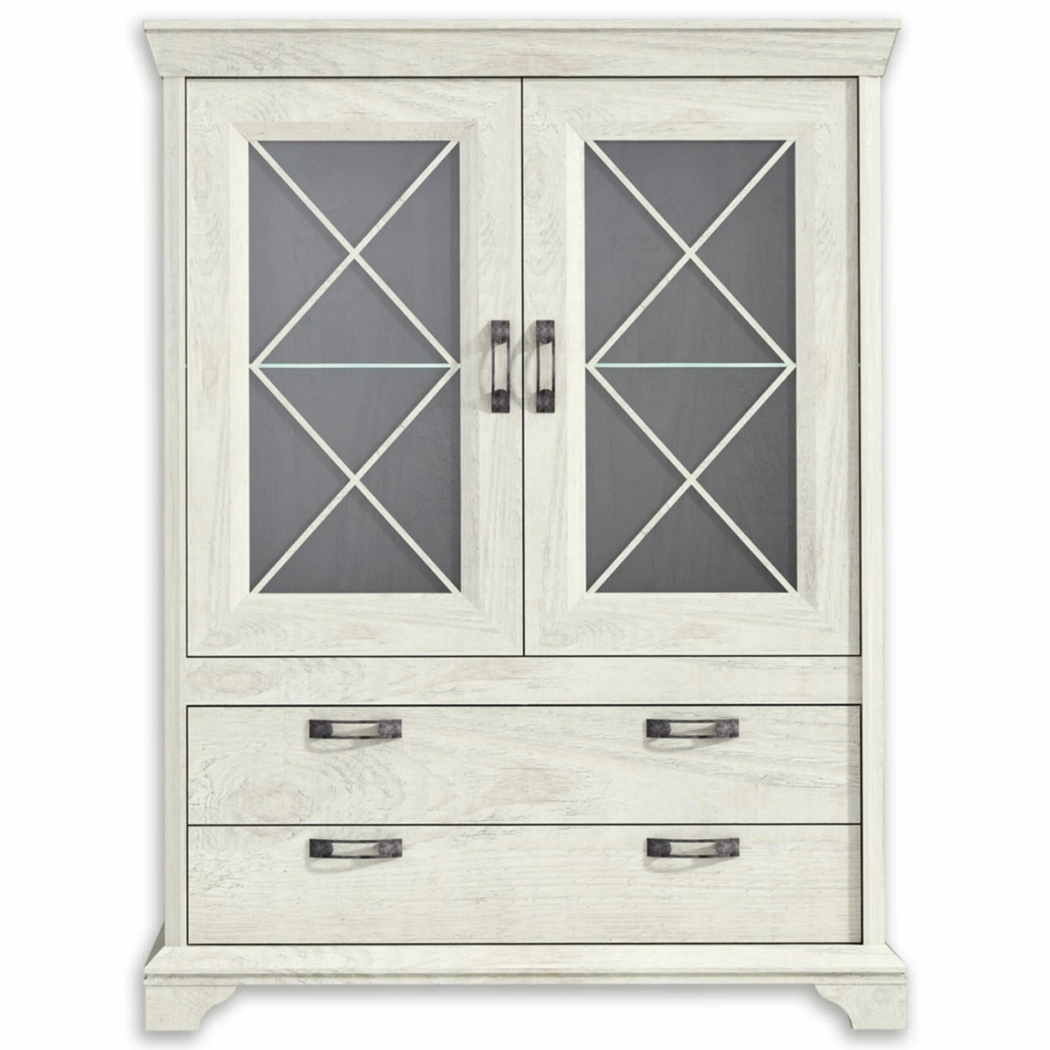 Vitrine breit - Pinie weiß - 2 Schubkästen 1 Vitrine breit - Pinie weiß - 2 Schubkästen