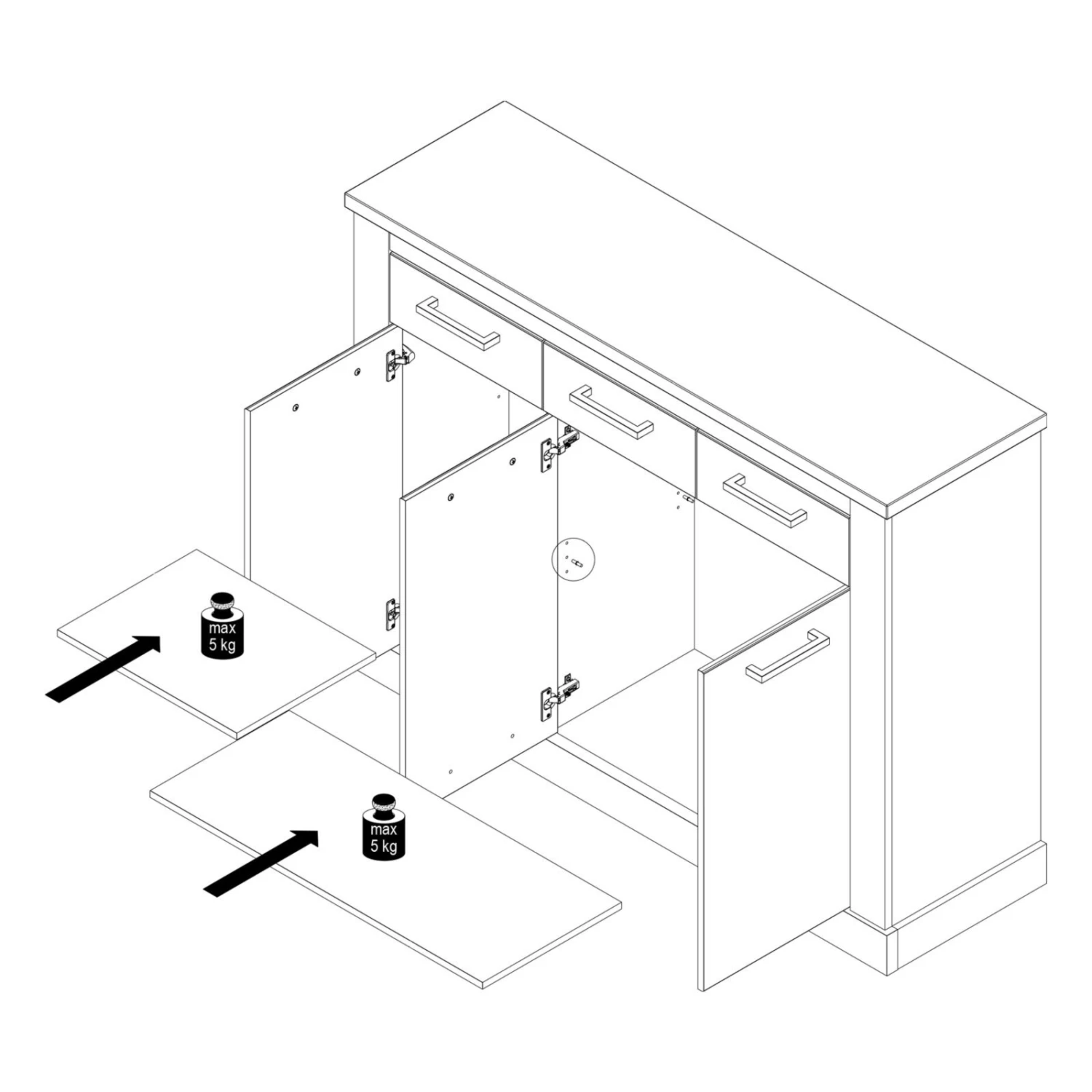 Sideboard - Pinie weiß-Touchwood - 140 cm 3 Sideboard - Pinie weiß-Touchwood - 140 cm – Bild 3