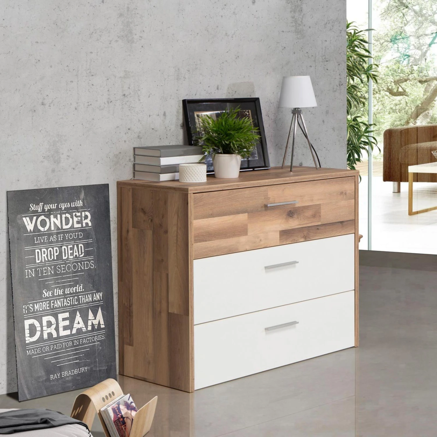 Kommode - Stabeiche - weiß - 100 cm breit 2 Kommode - Stabeiche - weiß - 100 cm breit – Bild 2