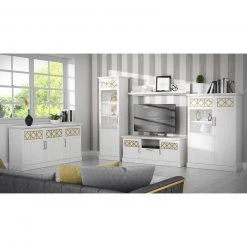 TV-Lowboard - Pinie weiß - goldfarben - 155 cm -Esszimmer Verkaufsgeschäft 1023074700 03 1600Wx1600H