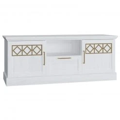 TV-Lowboard - Pinie weiß - goldfarben - 155 cm