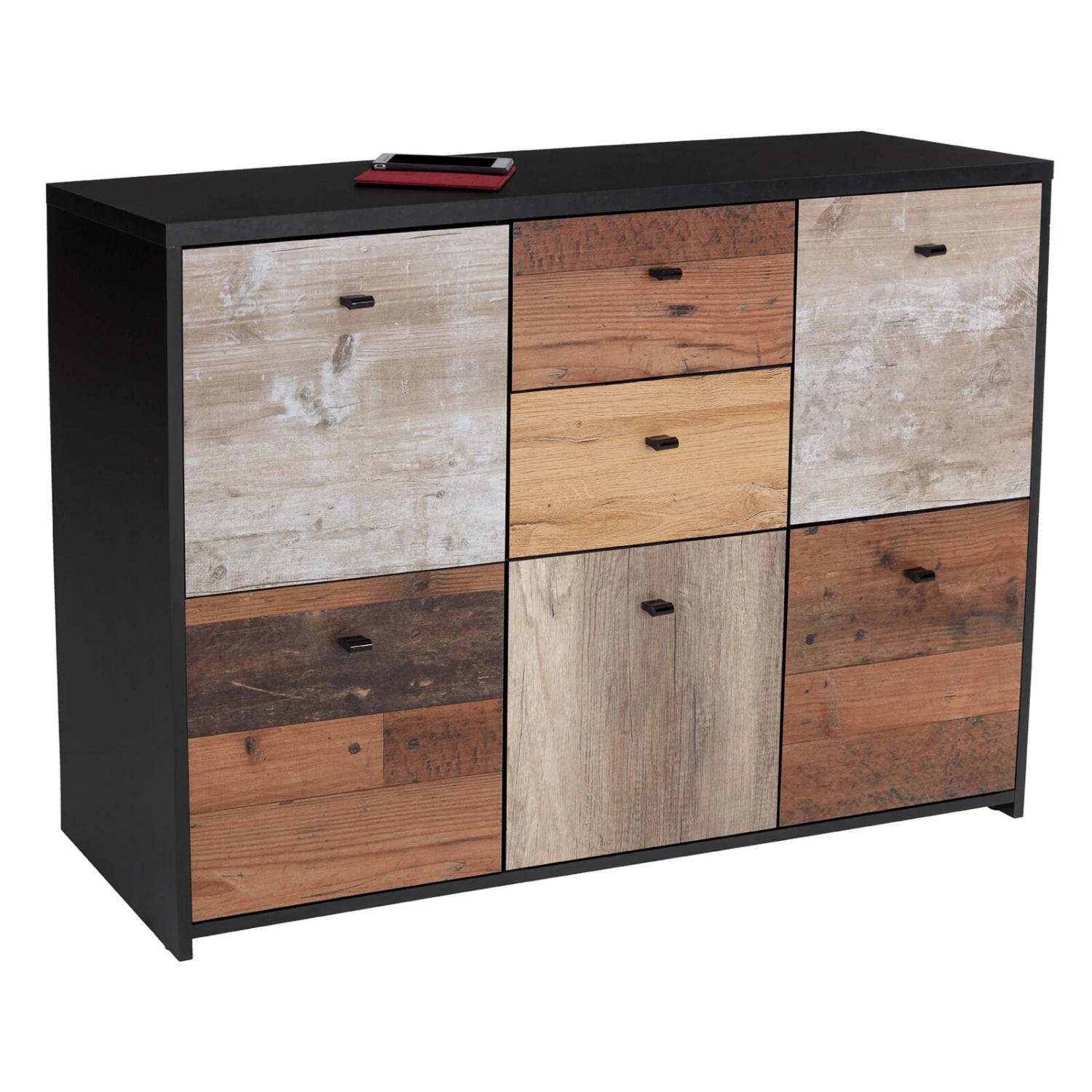 Kommode - Eiche-Pinie-schwarz - 114 cm breit 2 Kommode - Eiche-Pinie-schwarz - 114 cm breit – Bild 2