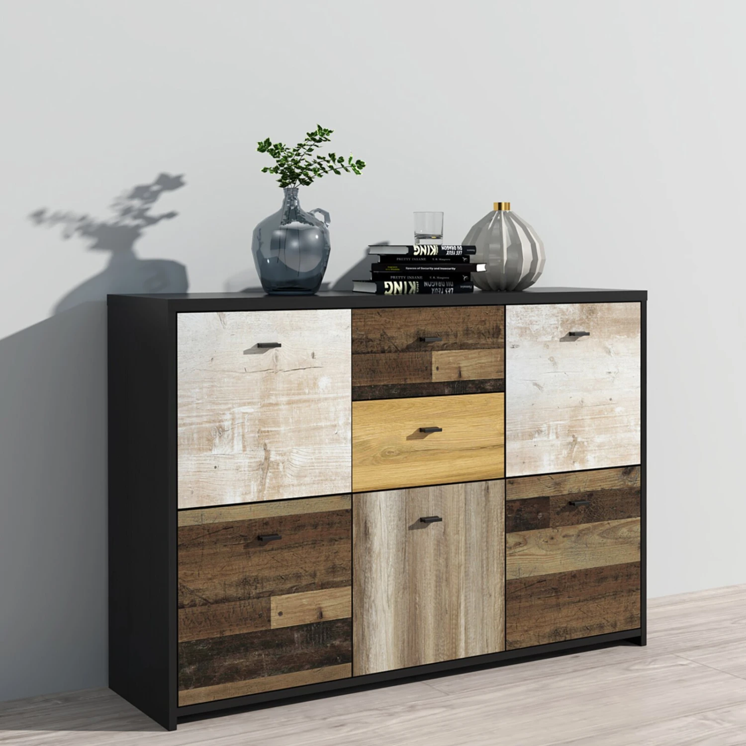Kommode - Eiche-Pinie-schwarz - 114 cm breit 4 Kommode - Eiche-Pinie-schwarz - 114 cm breit – Bild 4