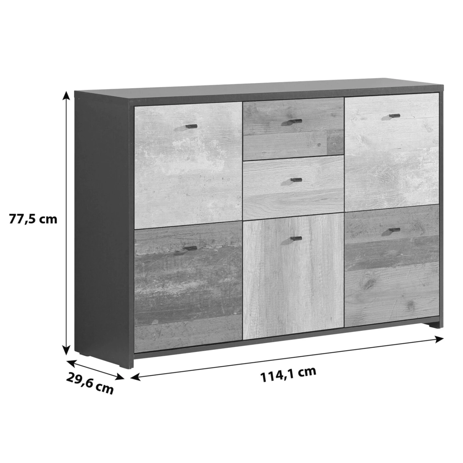 Kommode - Eiche-Pinie-schwarz - 114 cm breit 8 Kommode - Eiche-Pinie-schwarz - 114 cm breit – Bild 8