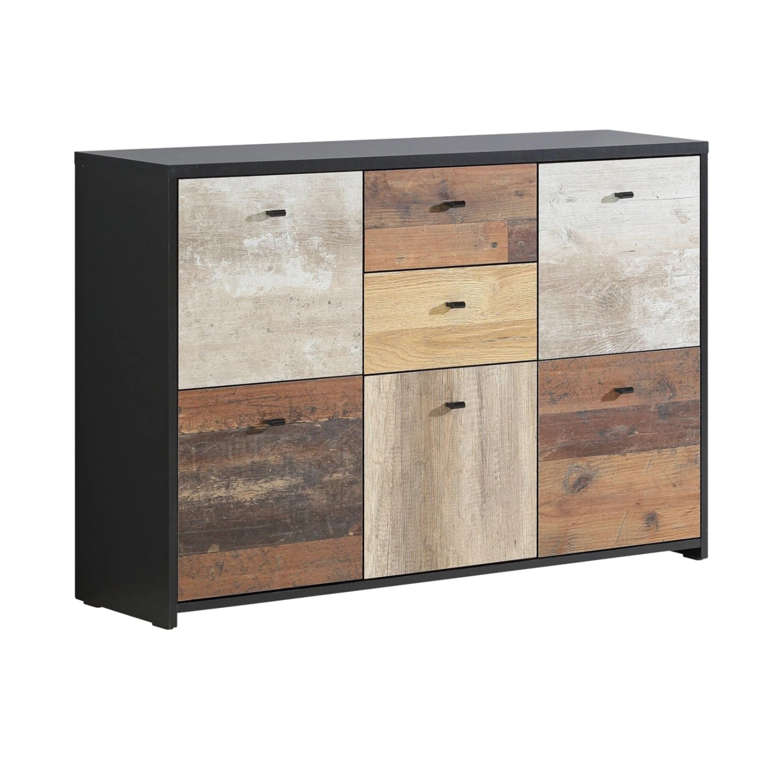 Kommode - Eiche-Pinie-schwarz - 114 cm breit 1 Kommode - Eiche-Pinie-schwarz - 114 cm breit