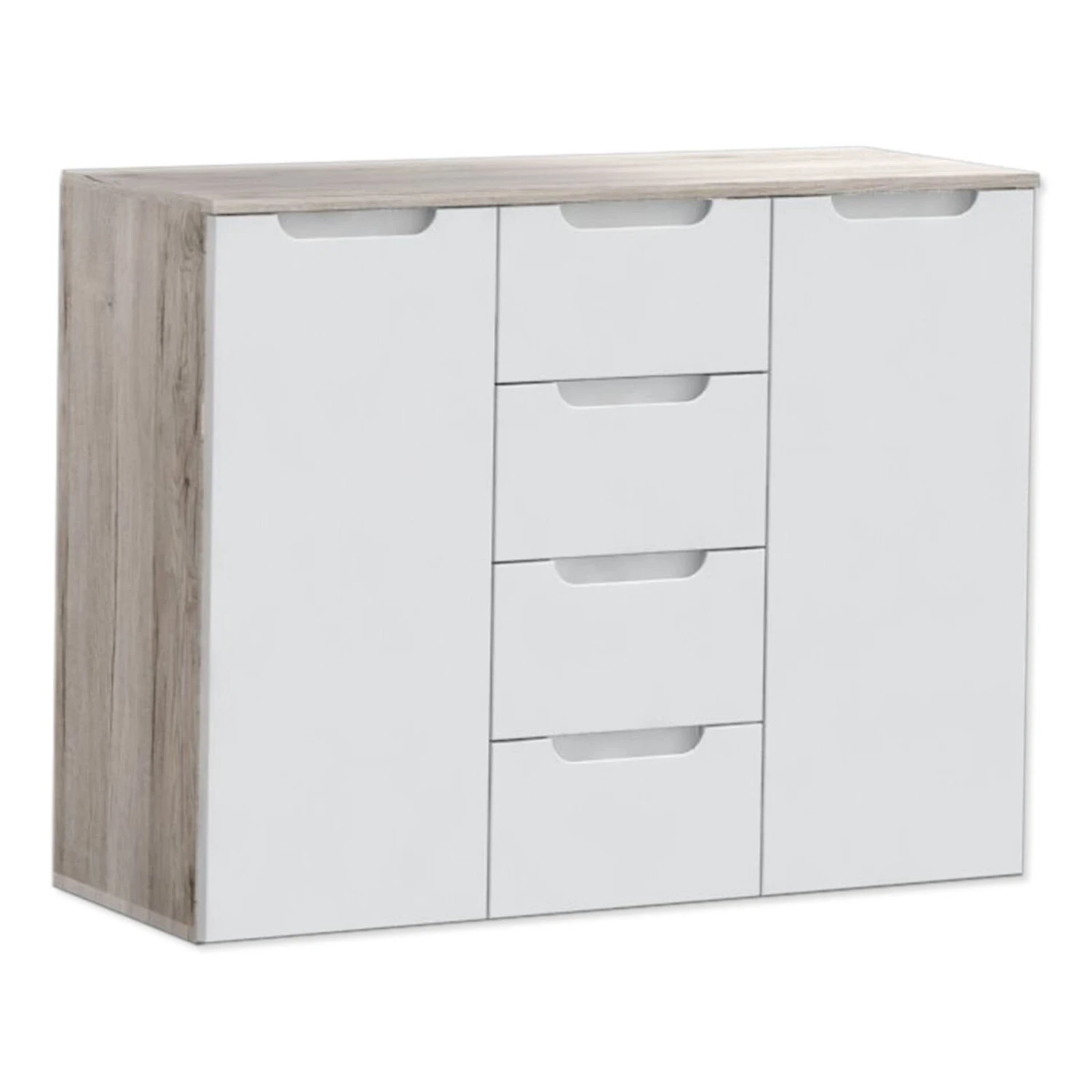 Kommode - weiß Hochglanz - Sandeiche - 105 cm breit 1 Kommode - weiß Hochglanz - Sandeiche - 105 cm breit