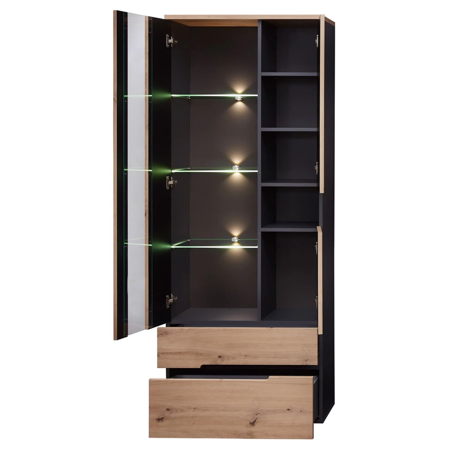 Standvitrine - Artisan Eiche - Graphit - mit Beleuchtung 2 Standvitrine - Artisan Eiche - Graphit - mit Beleuchtung – Bild 2