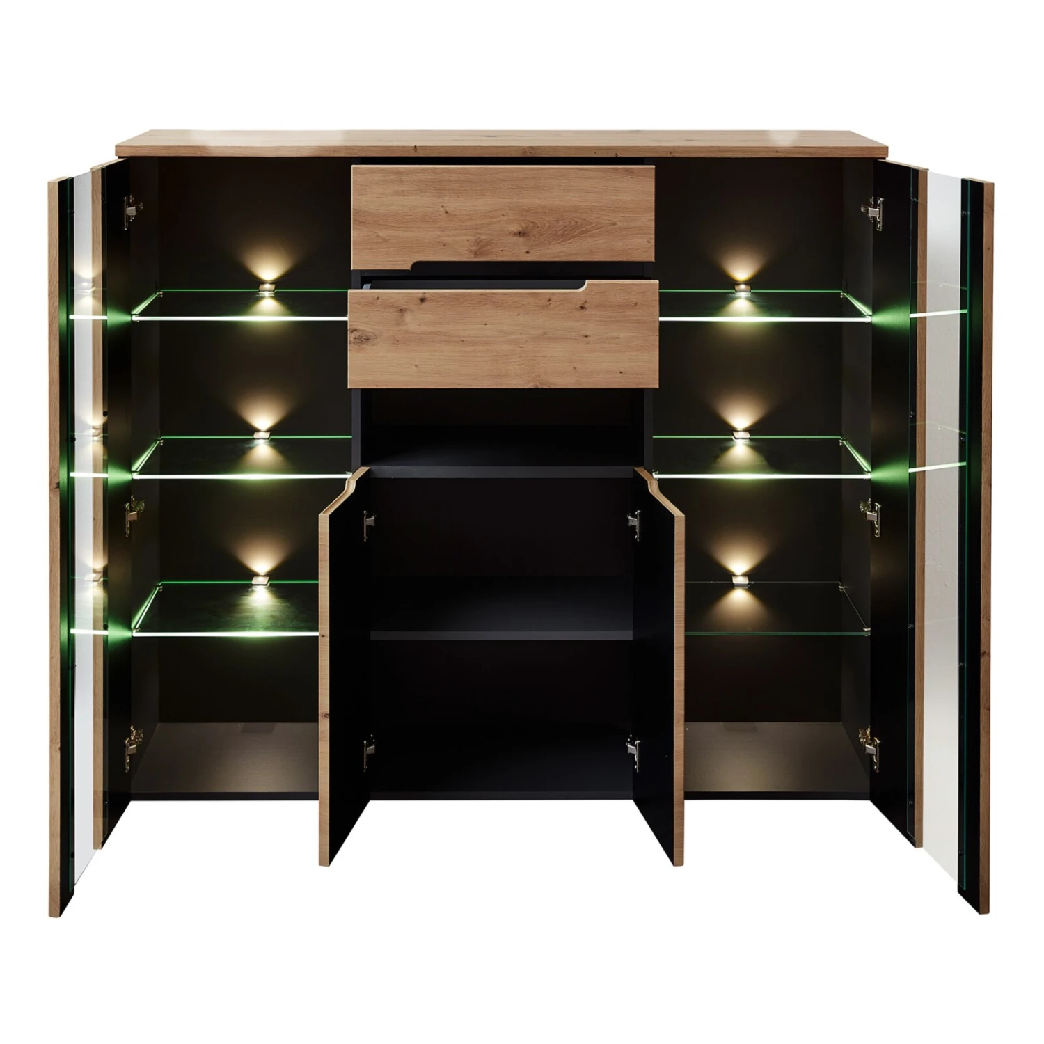 Highboardvitrine - Artisan Eiche - Graphit - 145 cm 2 Highboardvitrine - Artisan Eiche - Graphit - 145 cm – Bild 2