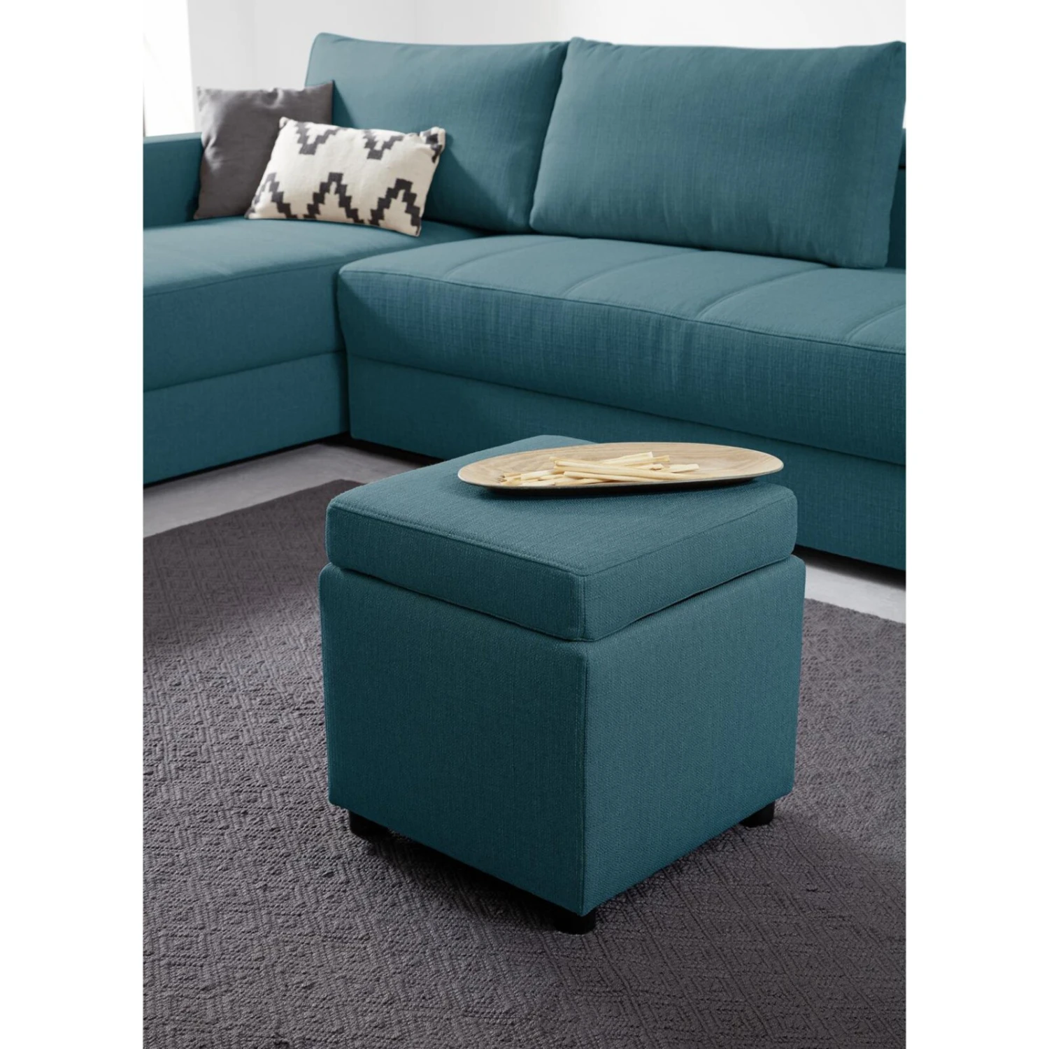 Polsterhocker - LOOKS by Wolfgang Joop - petrol - Tischfunktion 2 Polsterhocker - LOOKS by Wolfgang Joop - petrol - Tischfunktion – Bild 2