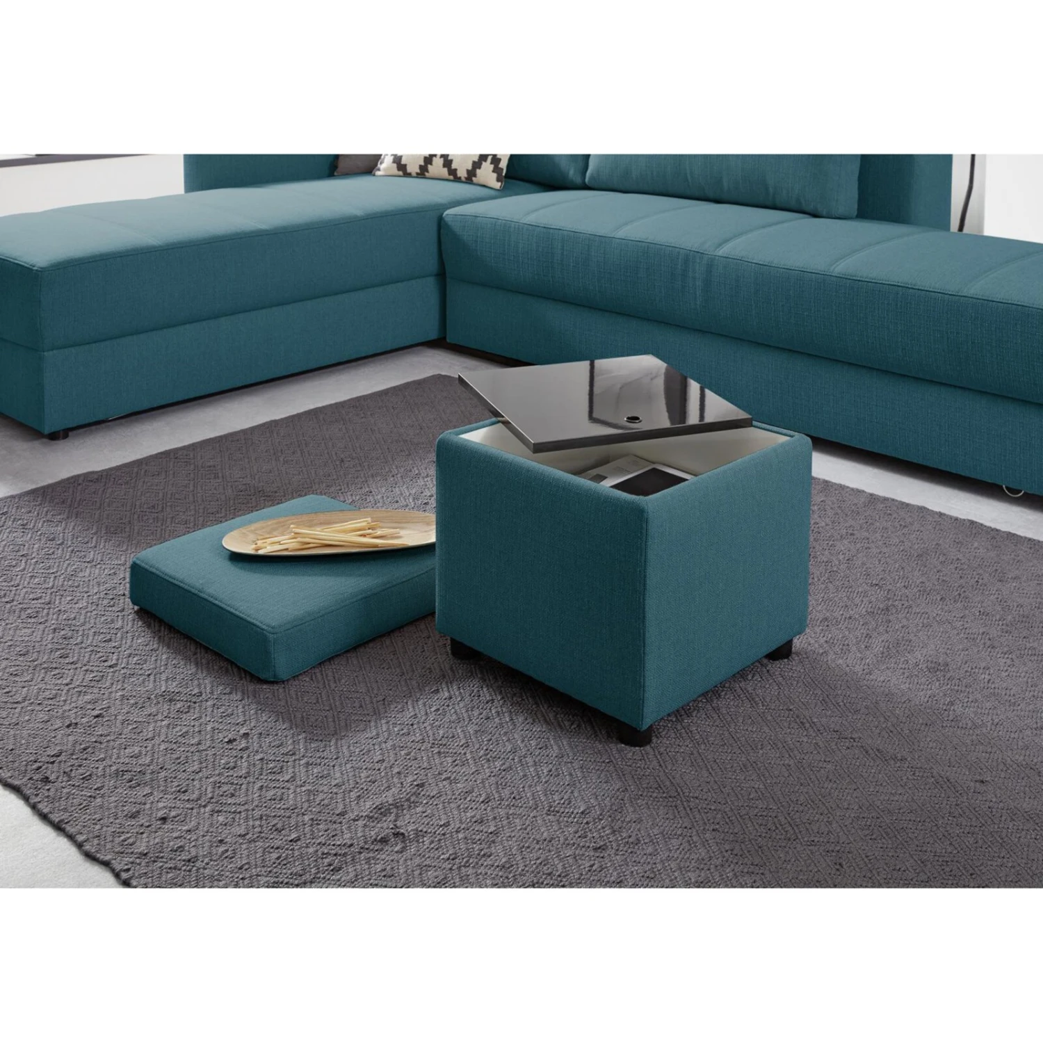 Polsterhocker - LOOKS by Wolfgang Joop - petrol - Tischfunktion 3 Polsterhocker - LOOKS by Wolfgang Joop - petrol - Tischfunktion – Bild 3