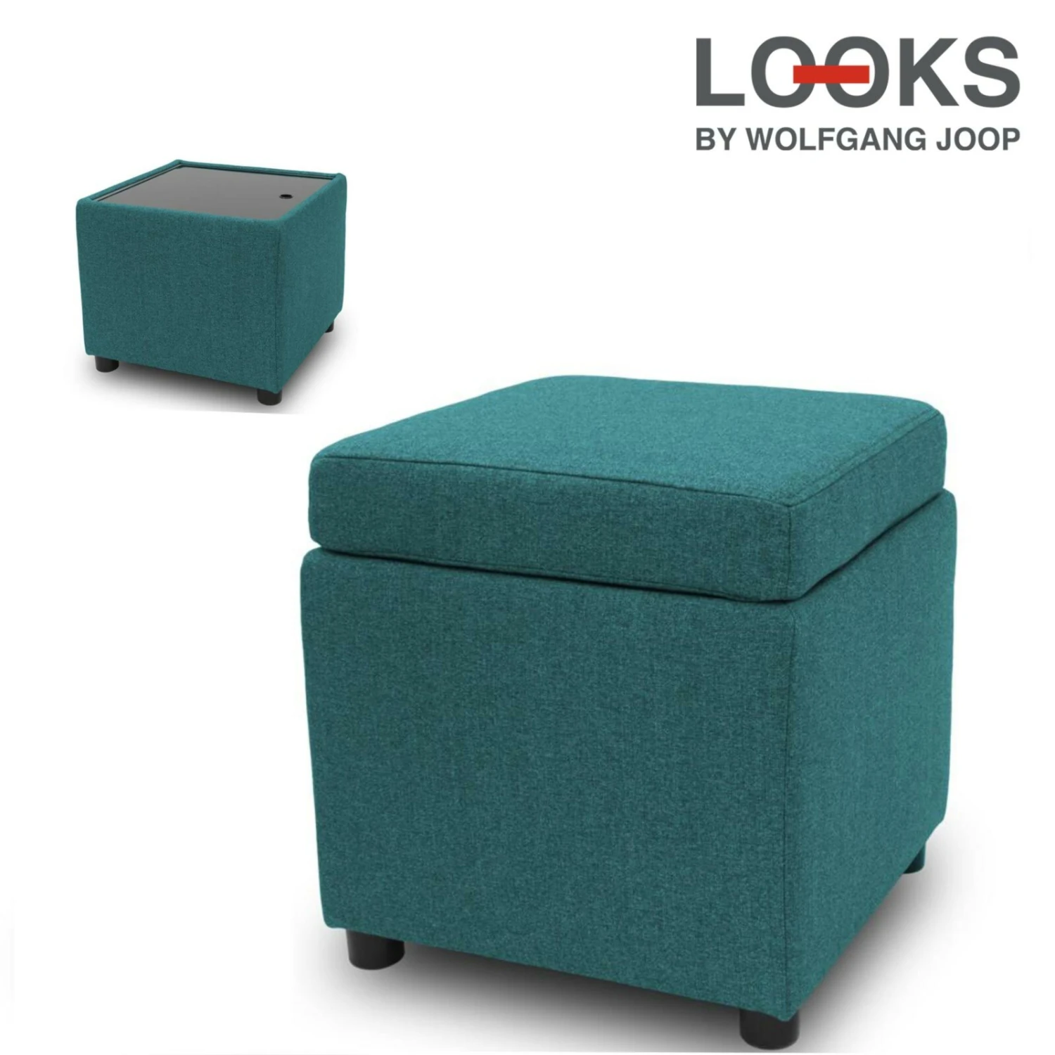 Polsterhocker - LOOKS by Wolfgang Joop - petrol - Tischfunktion 1 Polsterhocker - LOOKS by Wolfgang Joop - petrol - Tischfunktion