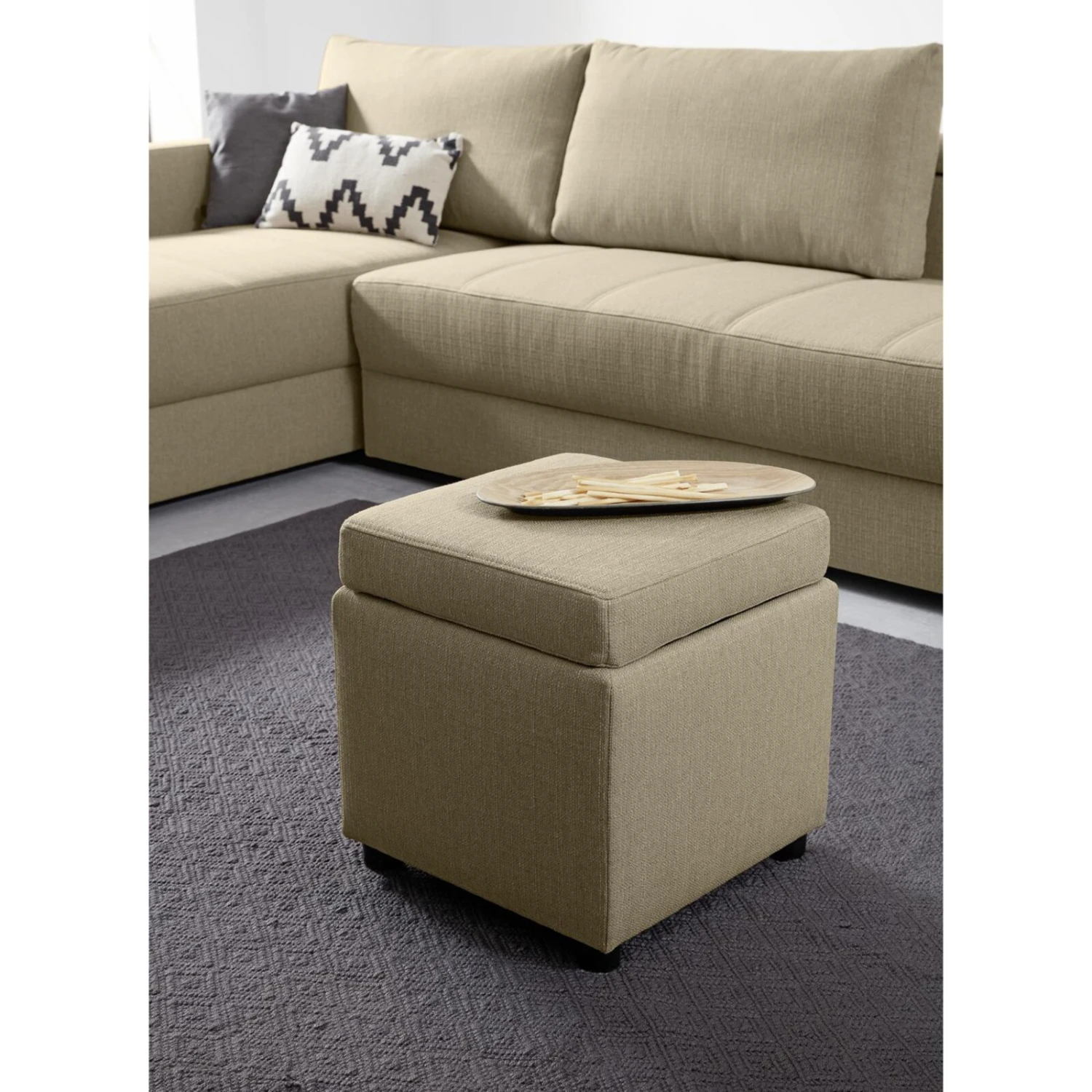 Polsterhocker - LOOKS by Wolfgang Joop - beige - Tischfunktion 2 Polsterhocker - LOOKS by Wolfgang Joop - beige - Tischfunktion – Bild 2