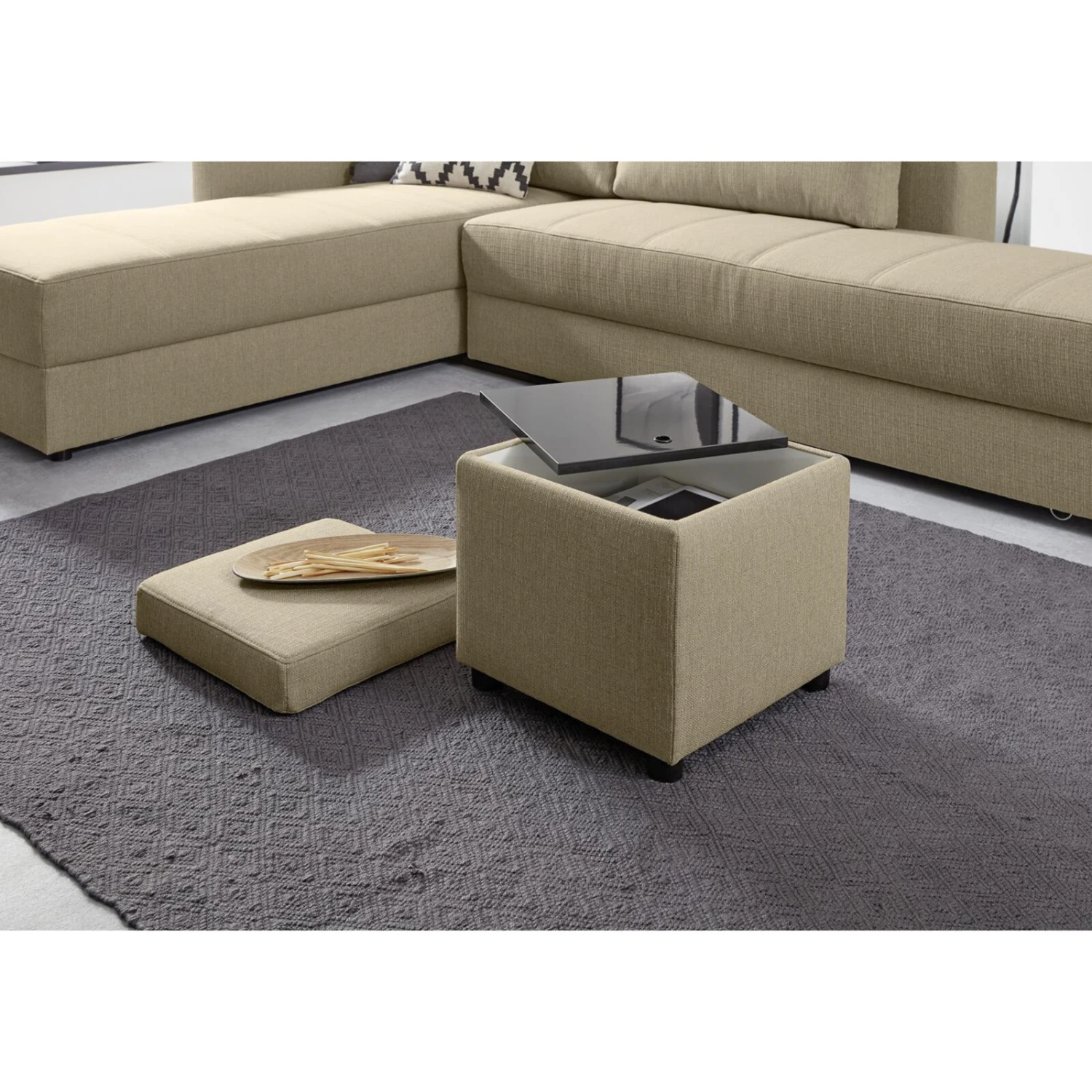 Polsterhocker - LOOKS by Wolfgang Joop - beige - Tischfunktion 3 Polsterhocker - LOOKS by Wolfgang Joop - beige - Tischfunktion – Bild 3