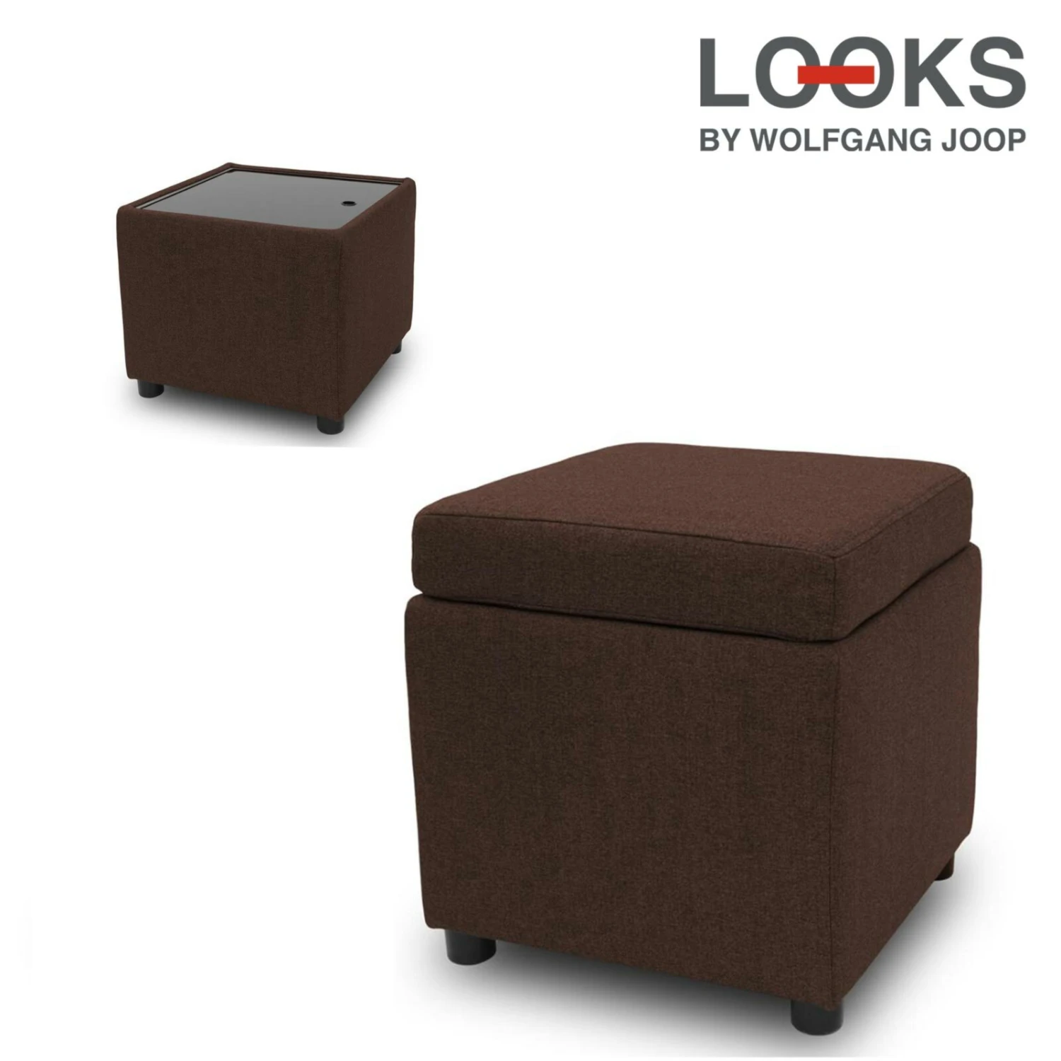 Polsterhocker - LOOKS by Wolfgang Joop - dunkelbraun - Tischfunktion 1 Polsterhocker - LOOKS by Wolfgang Joop - dunkelbraun - Tischfunktion