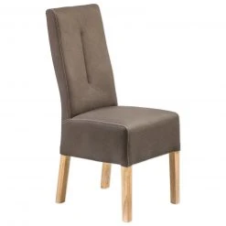 Stuhl - Eiche massiv - braun - Lederoptik