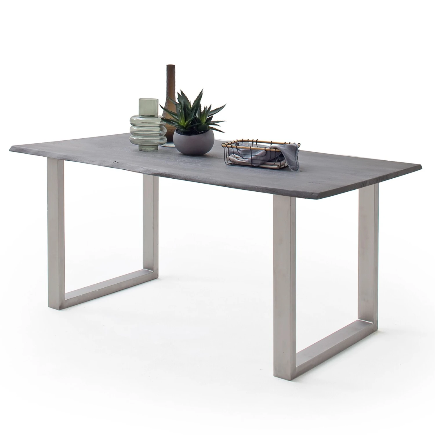 Esstisch - grau-Edelstahl - Akazie Massivholz - 160 cm 2 Esstisch - grau-Edelstahl - Akazie Massivholz - 160 cm – Bild 2