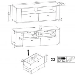 TV-Lowboard - weiß Hochglanz - anthrazit - 150 cm -Esszimmer Verkaufsgeschäft 1256000500 04 1600Wx1600H