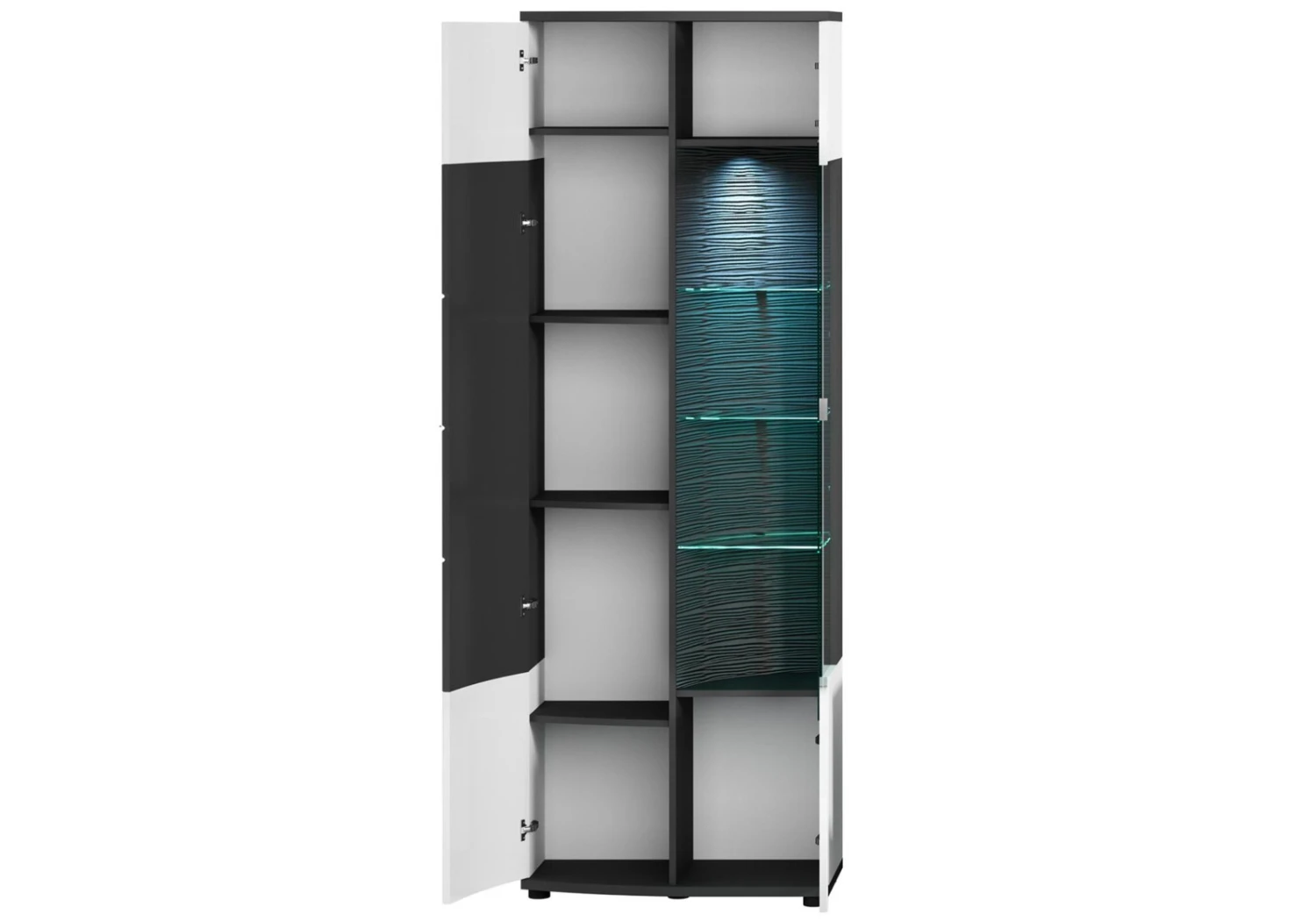 Vitrine - weiß Hochglanz - anthrazit - 200 cm 2 Vitrine - weiß Hochglanz - anthrazit - 200 cm – Bild 2