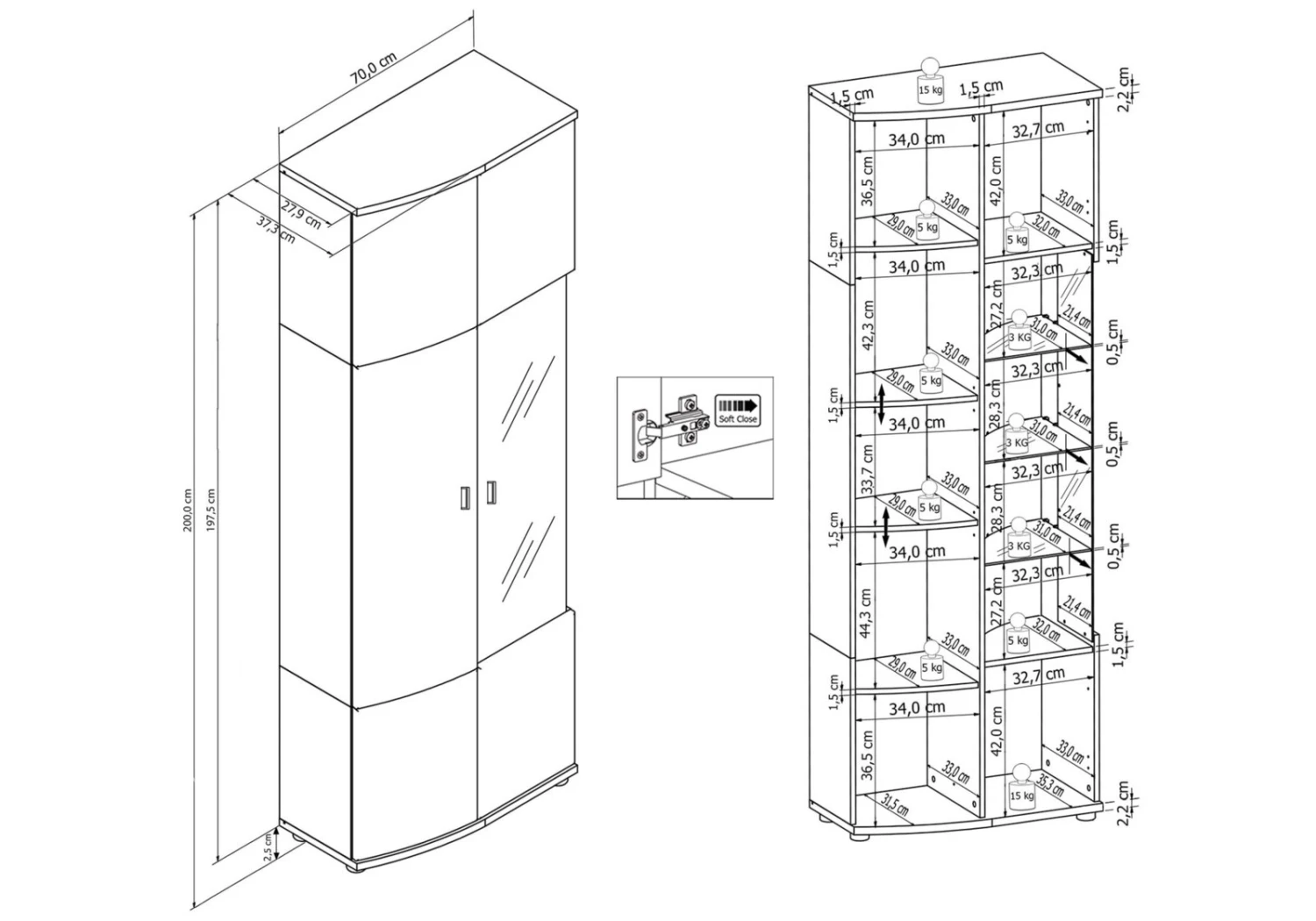 Vitrine - weiß Hochglanz - anthrazit - 200 cm 4 Vitrine - weiß Hochglanz - anthrazit - 200 cm – Bild 4