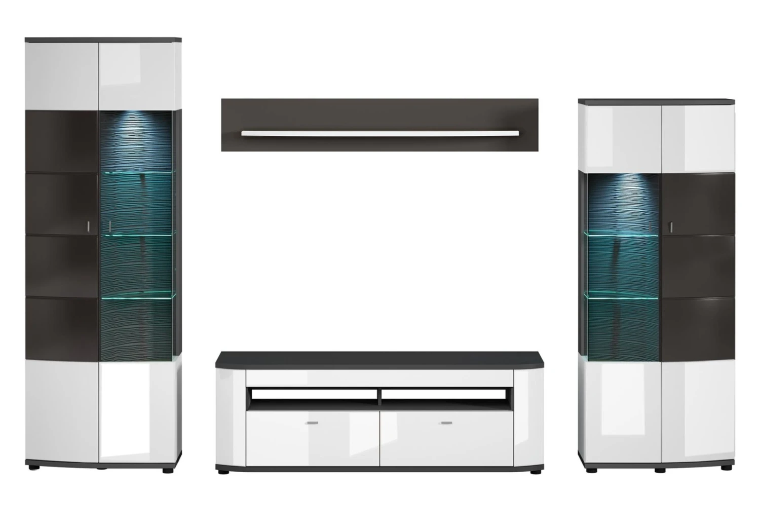 Vitrine - weiß Hochglanz - anthrazit - 200 cm 5 Vitrine - weiß Hochglanz - anthrazit - 200 cm – Bild 5