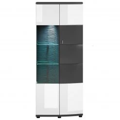 Highboardvitrine - weiß Hochglanz - anthrazit - 163 cm