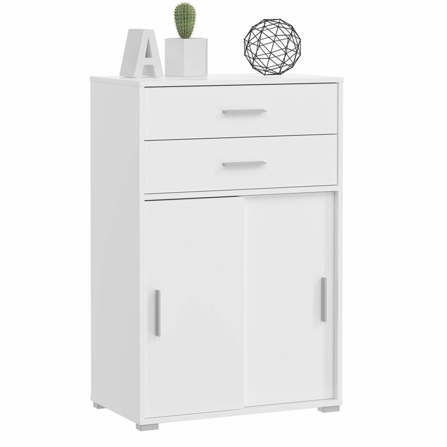 Kommode MOVER - weiß - Schiebetüren und Schubkästen - 68x107 cm 2 Kommode MOVER - weiß - Schiebetüren und Schubkästen - 68x107 cm – Bild 2