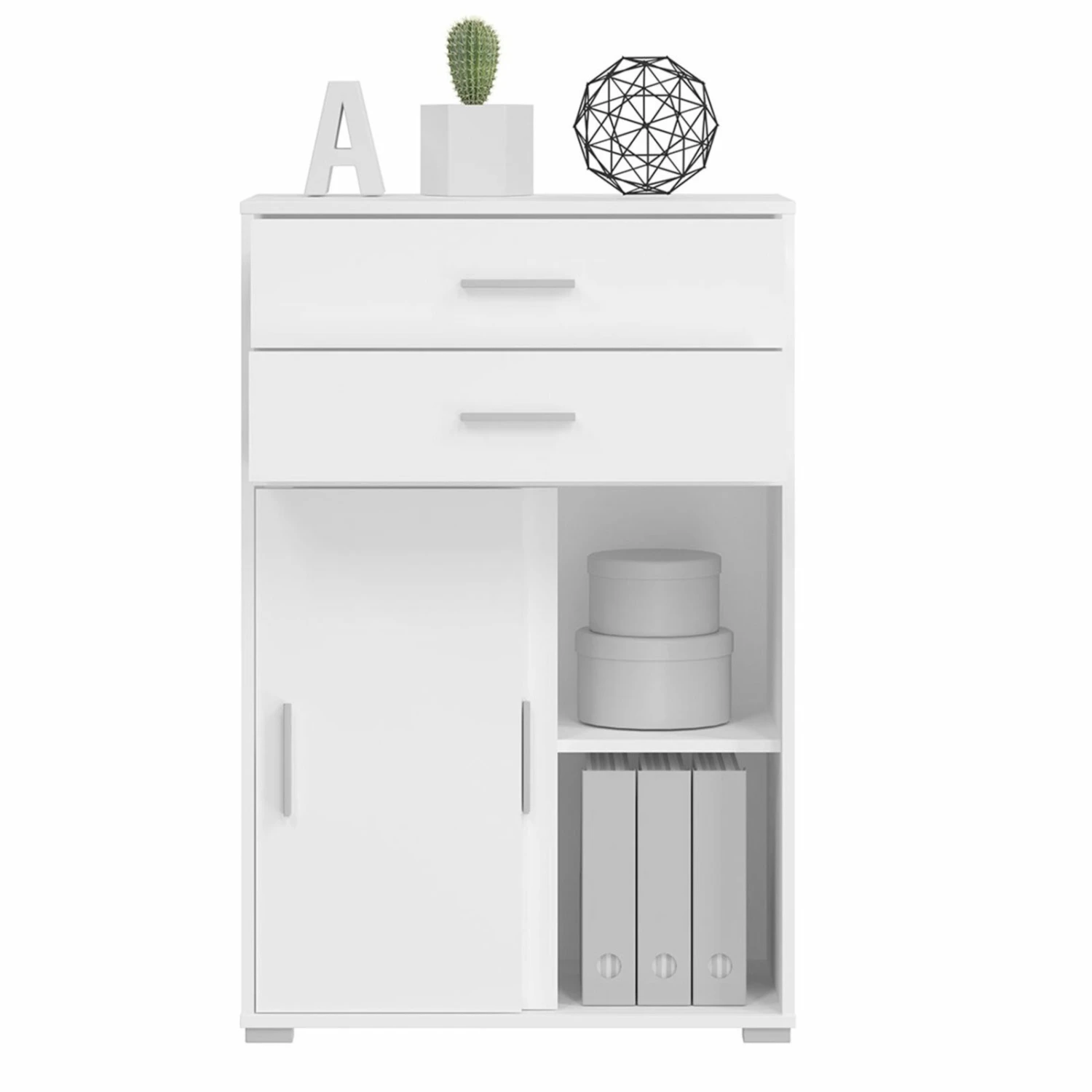 Kommode MOVER - weiß - Schiebetüren und Schubkästen - 68x107 cm 3 Kommode MOVER - weiß - Schiebetüren und Schubkästen - 68x107 cm – Bild 3