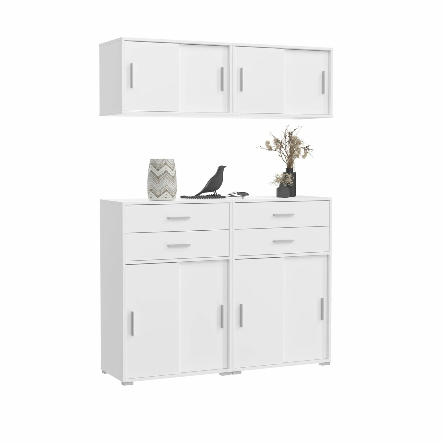 Kommode MOVER - weiß - Schiebetüren und Schubkästen - 68x107 cm 8 Kommode MOVER - weiß - Schiebetüren und Schubkästen - 68x107 cm – Bild 8