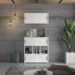 Kommode MOVER - weiß - 2 Schiebetüren - 100x46 cm -Esszimmer Verkaufsgeschäft 1331001800 07 1600Wx1600H