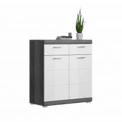 Garderobenkommode SCOUT - Rauchsilber - weiß Hochglanz - 90 cm