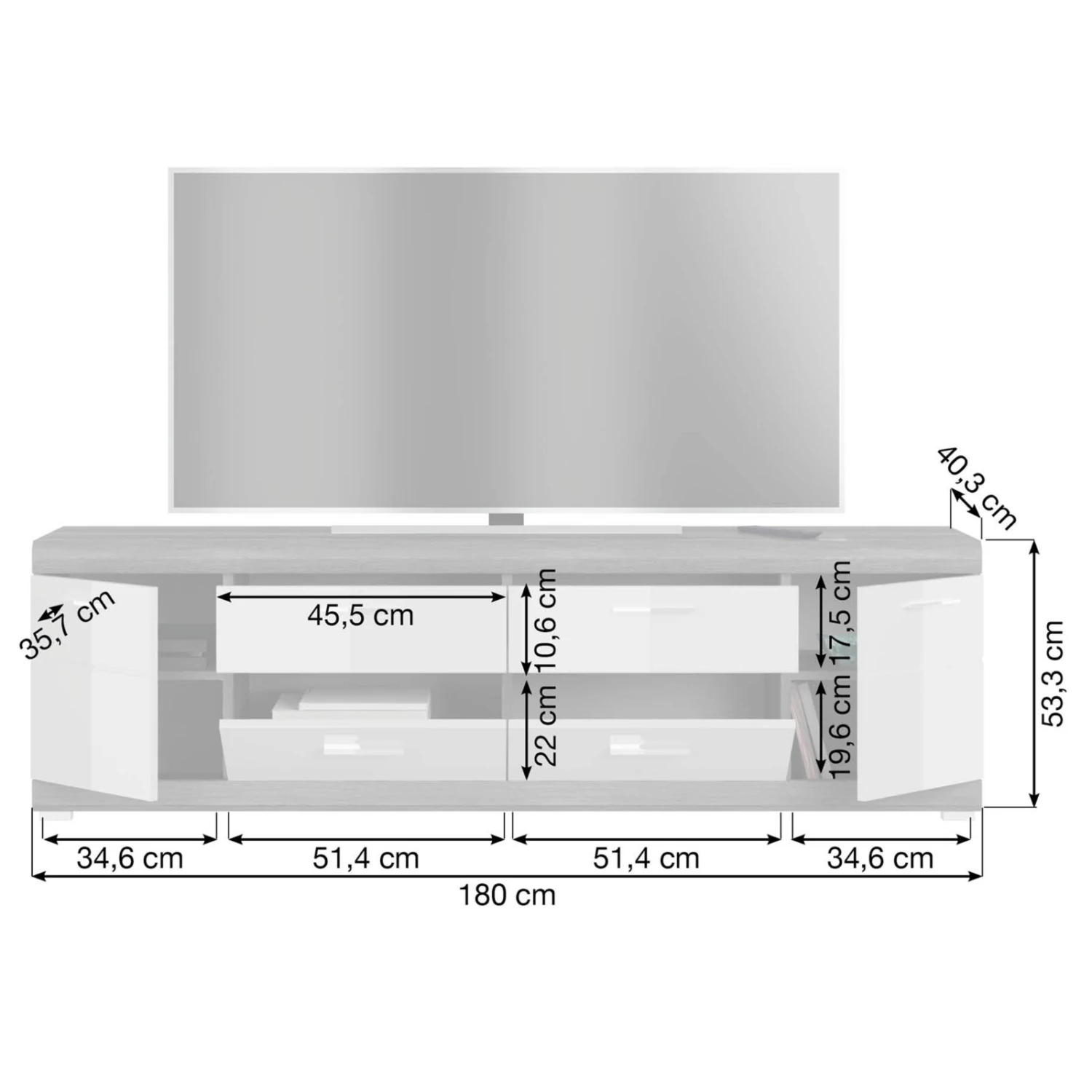 Lowboard SCOUT - Rauchsilber - weiß Hochglanz - 180 cm 5 Lowboard SCOUT - Rauchsilber - weiß Hochglanz - 180 cm – Bild 5