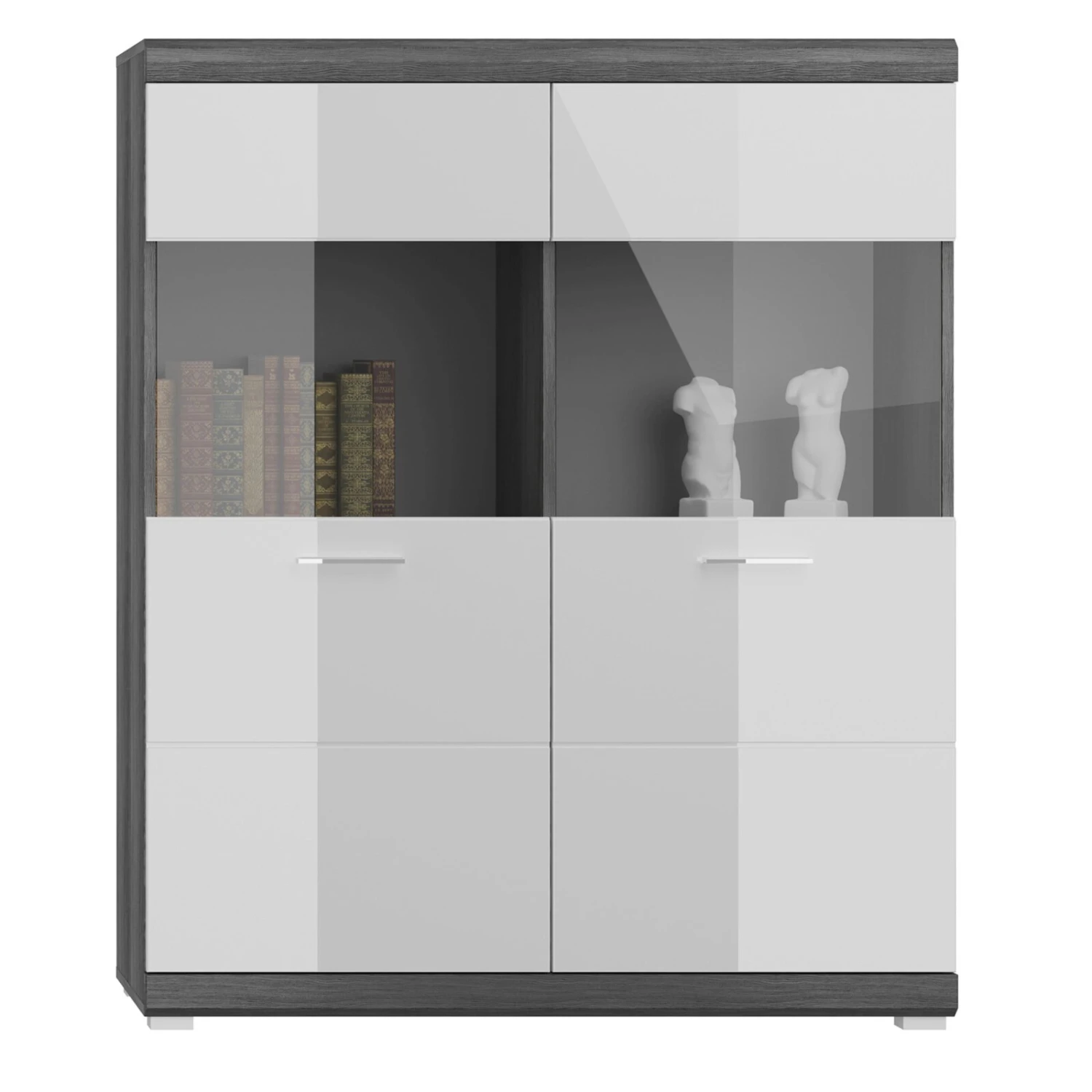 Highboardvitrine SCOUT - Rauchsilber - weiß Hochglanz - 114 cm breit 2 Highboardvitrine SCOUT - Rauchsilber - weiß Hochglanz - 114 cm breit – Bild 2