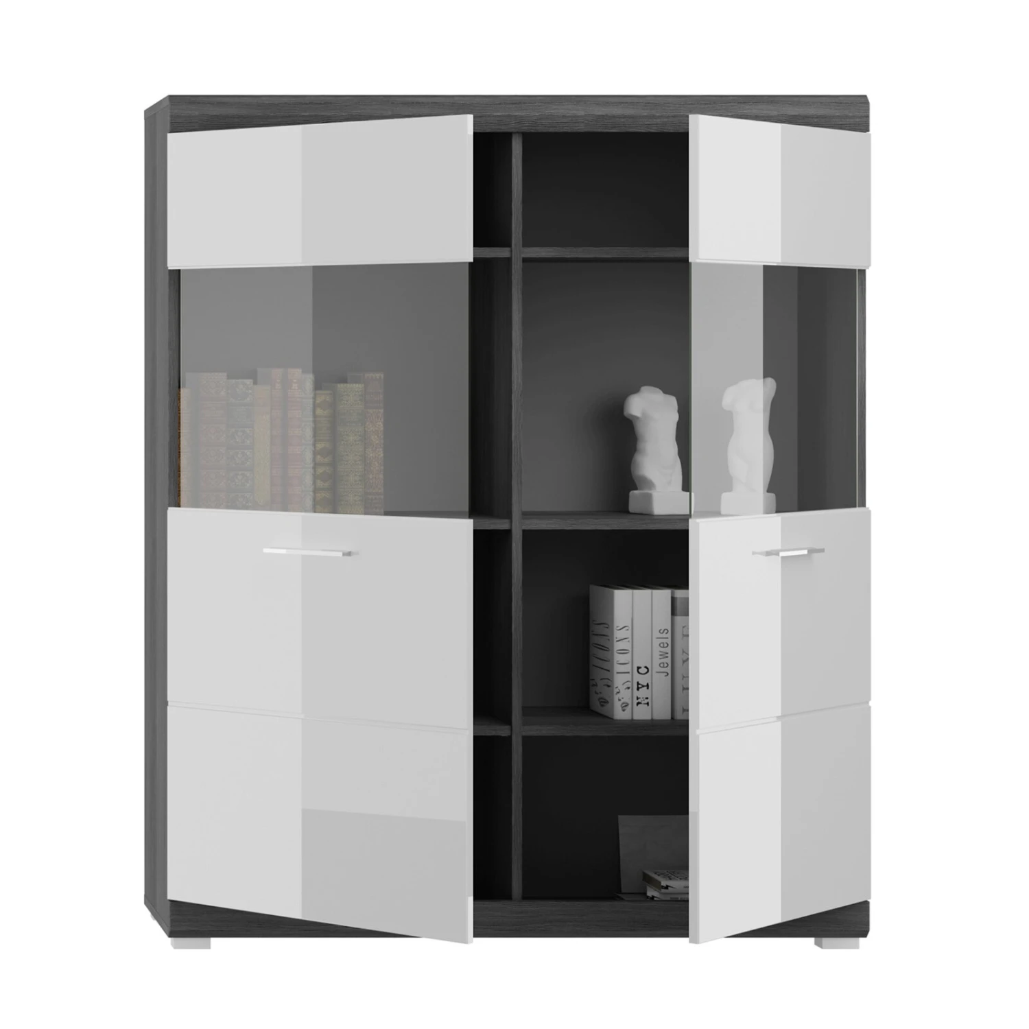 Highboardvitrine SCOUT - Rauchsilber - weiß Hochglanz - 114 cm breit 3 Highboardvitrine SCOUT - Rauchsilber - weiß Hochglanz - 114 cm breit – Bild 3