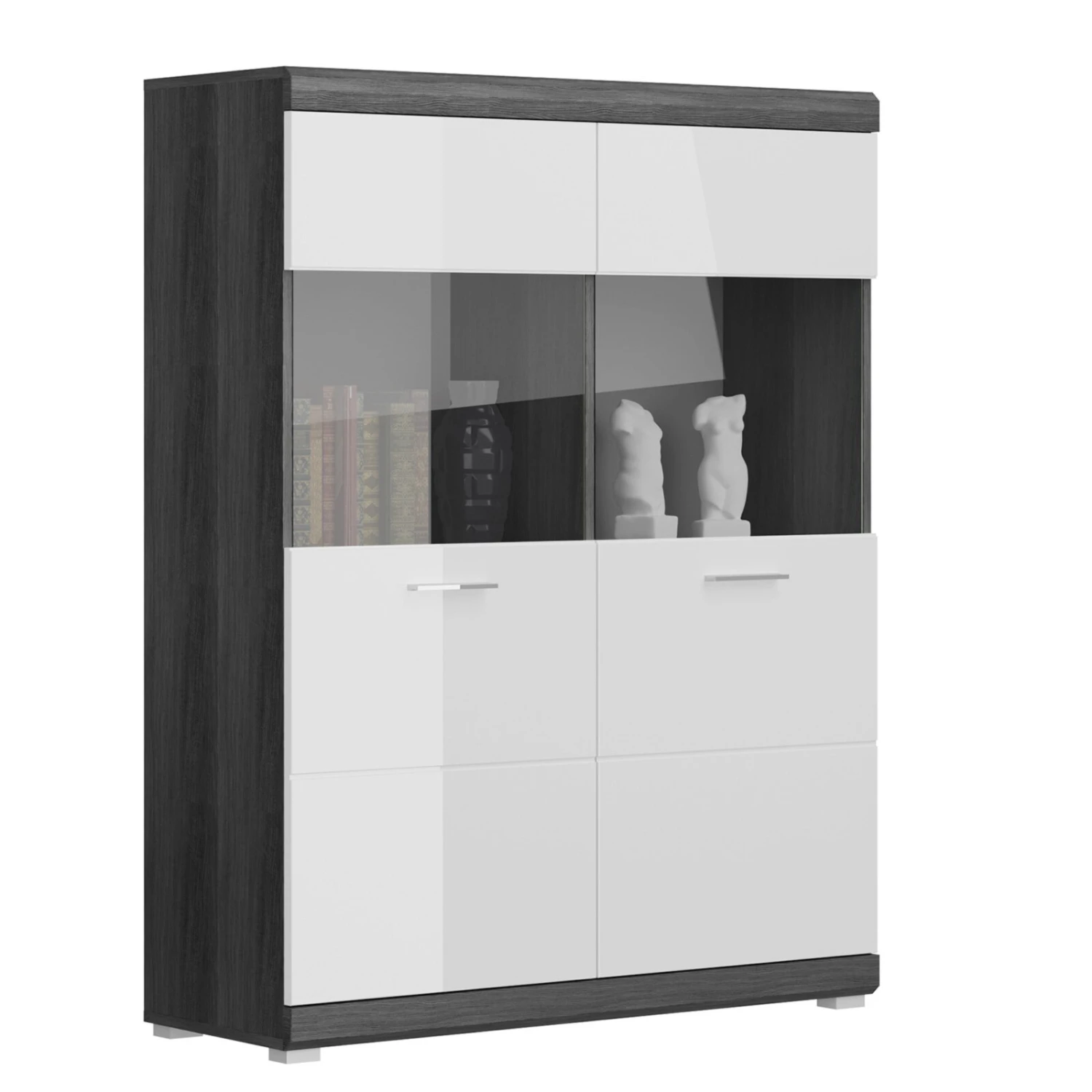 Highboardvitrine SCOUT - Rauchsilber - weiß Hochglanz - 114 cm breit 1 Highboardvitrine SCOUT - Rauchsilber - weiß Hochglanz - 114 cm breit