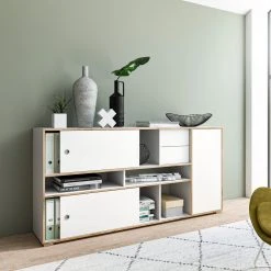 Kommode JESPER - weiß-Eiche - 2 Schiebetüren - 181 cm 9 Kommode JESPER - weiß-Eiche - 2 Schiebetüren - 181 cm -Esszimmer Verkaufsgeschäft 1331006700 05 1600Wx1600H