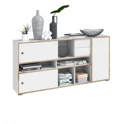 Kommode JESPER - weiß-Eiche - 2 Schiebetüren - 181 cm