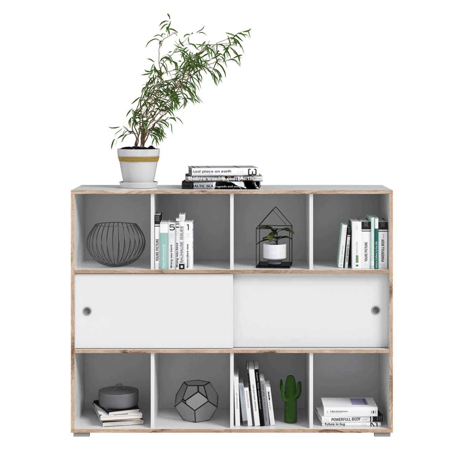 Kommode JESPER - weiß-Eiche - 8 offene Fächer - 141 cm 2 Kommode JESPER - weiß-Eiche - 8 offene Fächer - 141 cm – Bild 2